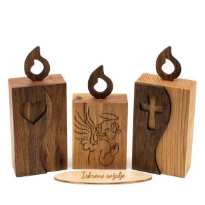 Žalni paket 3 lesenih svečk - brest