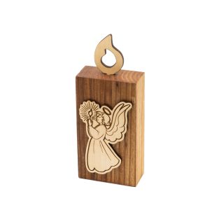 Lesena dekorativna nagrobna svečka iz brestovega lesa – angel stoječi